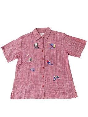 Vintage Bobbie Brooks Beach Plaid Button Up Top Red Women’s L Retro